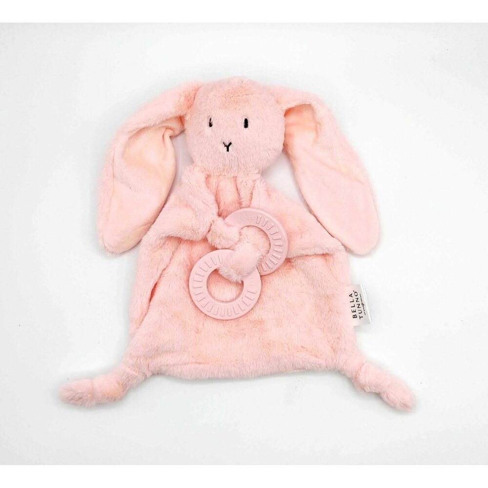 Bella Tunno Pink Bunny Flat Plush Lovey Security Blanket Knotted Corners